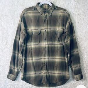 Polo Ralph Lauren Shirt Mens Medium Brown Flannel Tab Epaulets Outdoors Camping
